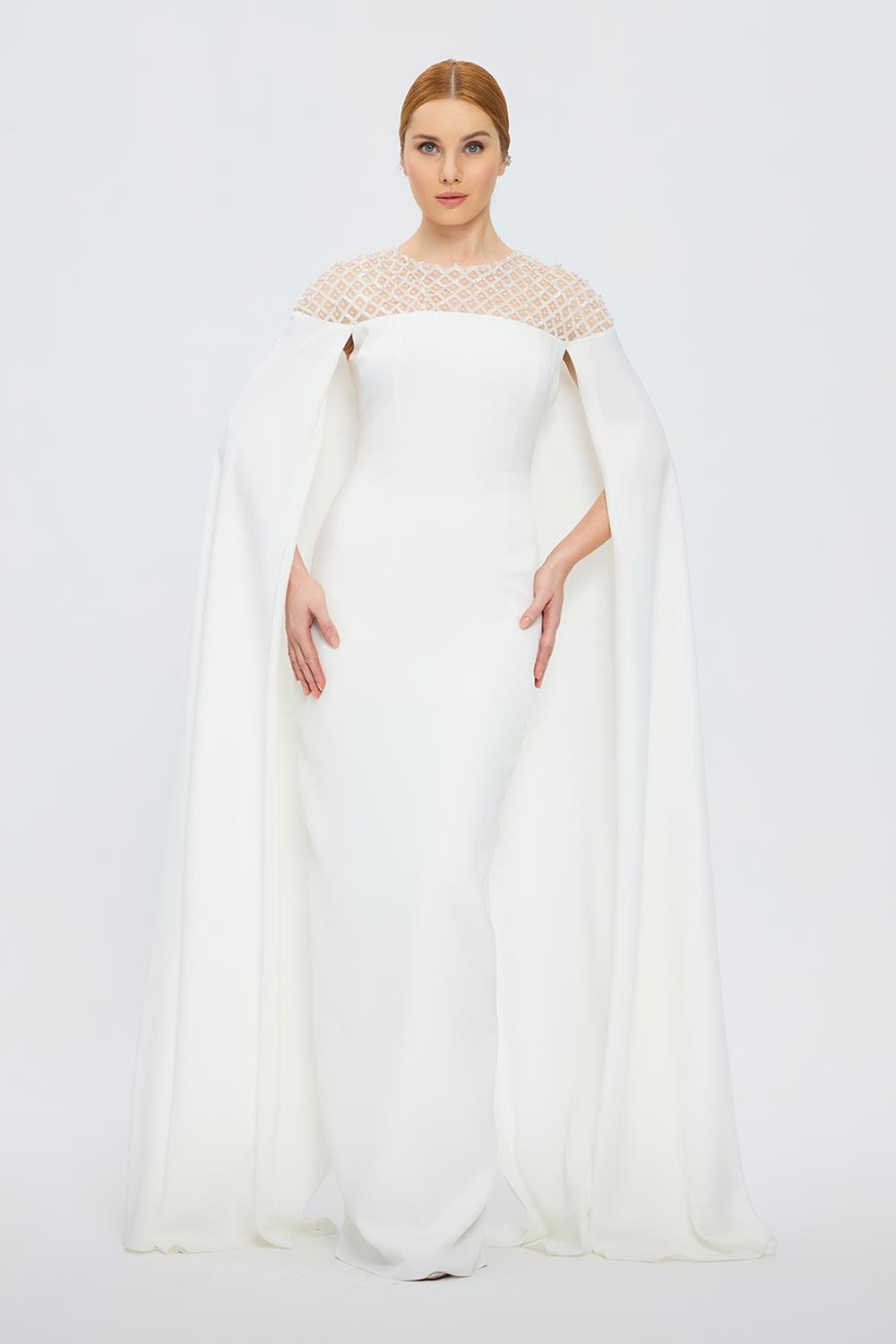 Hakim Yaka Taş İşlemeli Tesettür Abiye Elbise - 1027C