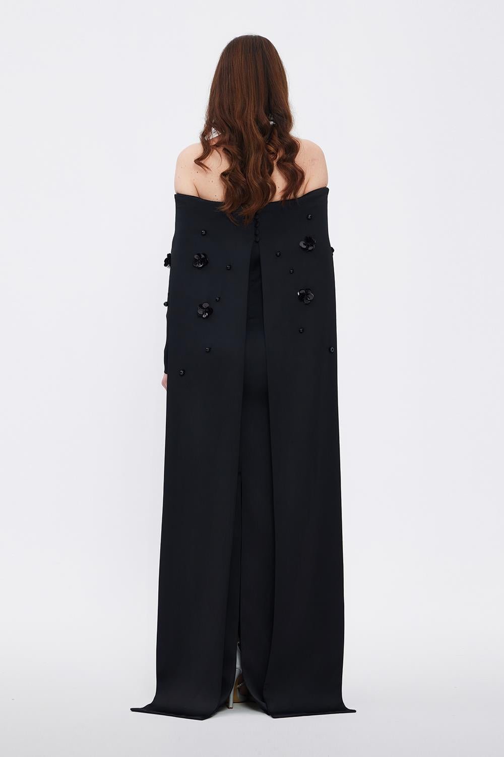 Kayık Yaka Aksesuar Detaylı Uzun Abiye Elbise - 01026C