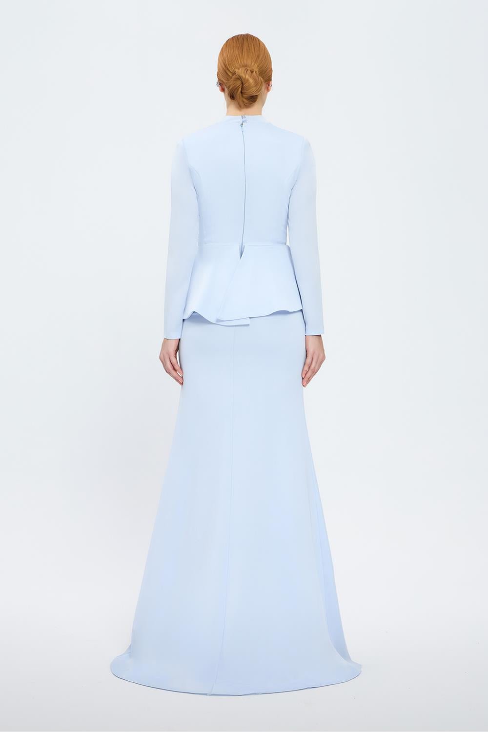 Balık Kesim Yuvarlak Yaka Uzun Abiye Elbise - 5042C