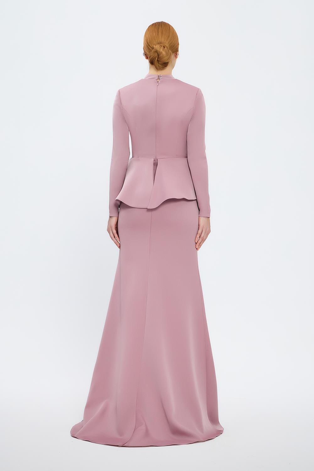 Balık Kesim Yuvarlak Yaka Uzun Abiye Elbise - 5042C