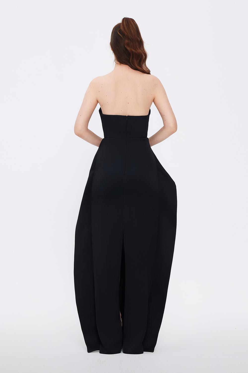 İnci Detaylı Straplez Yaka Düz Abiye Elbise - 1025C