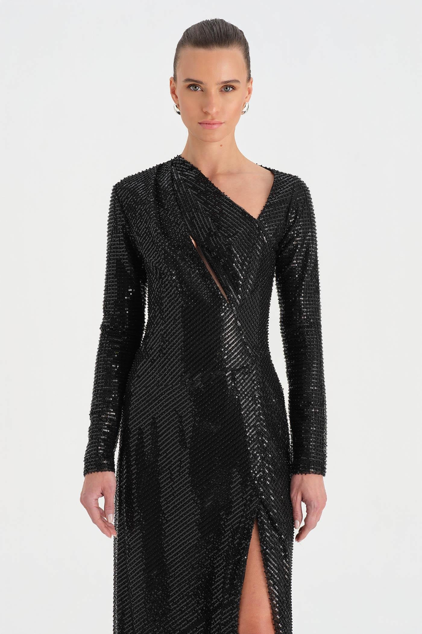 Crystal-Embellished High-Slit Evening Dress - 26049C