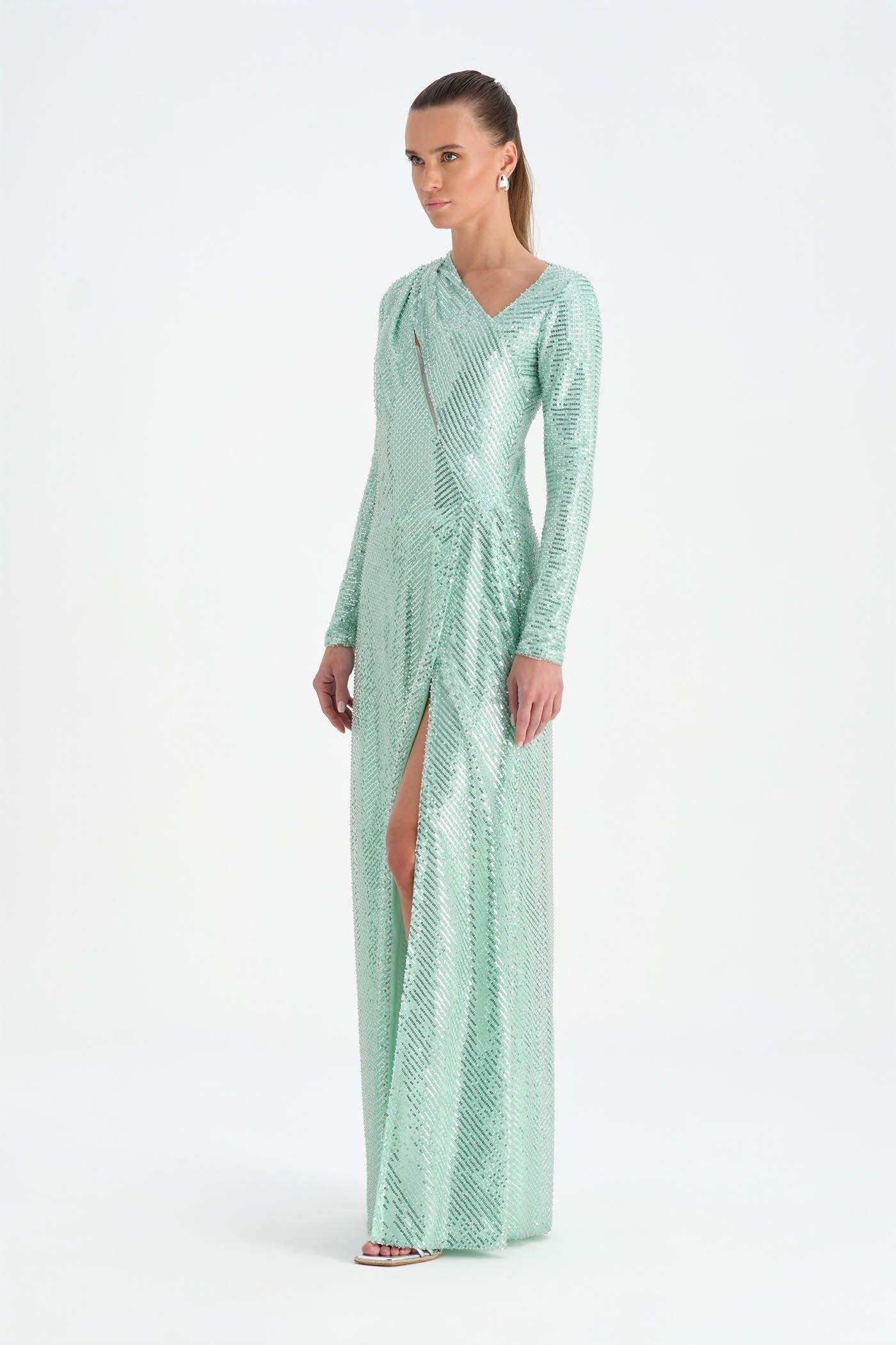 Crystal-Embellished High-Slit Evening Dress - 26049C