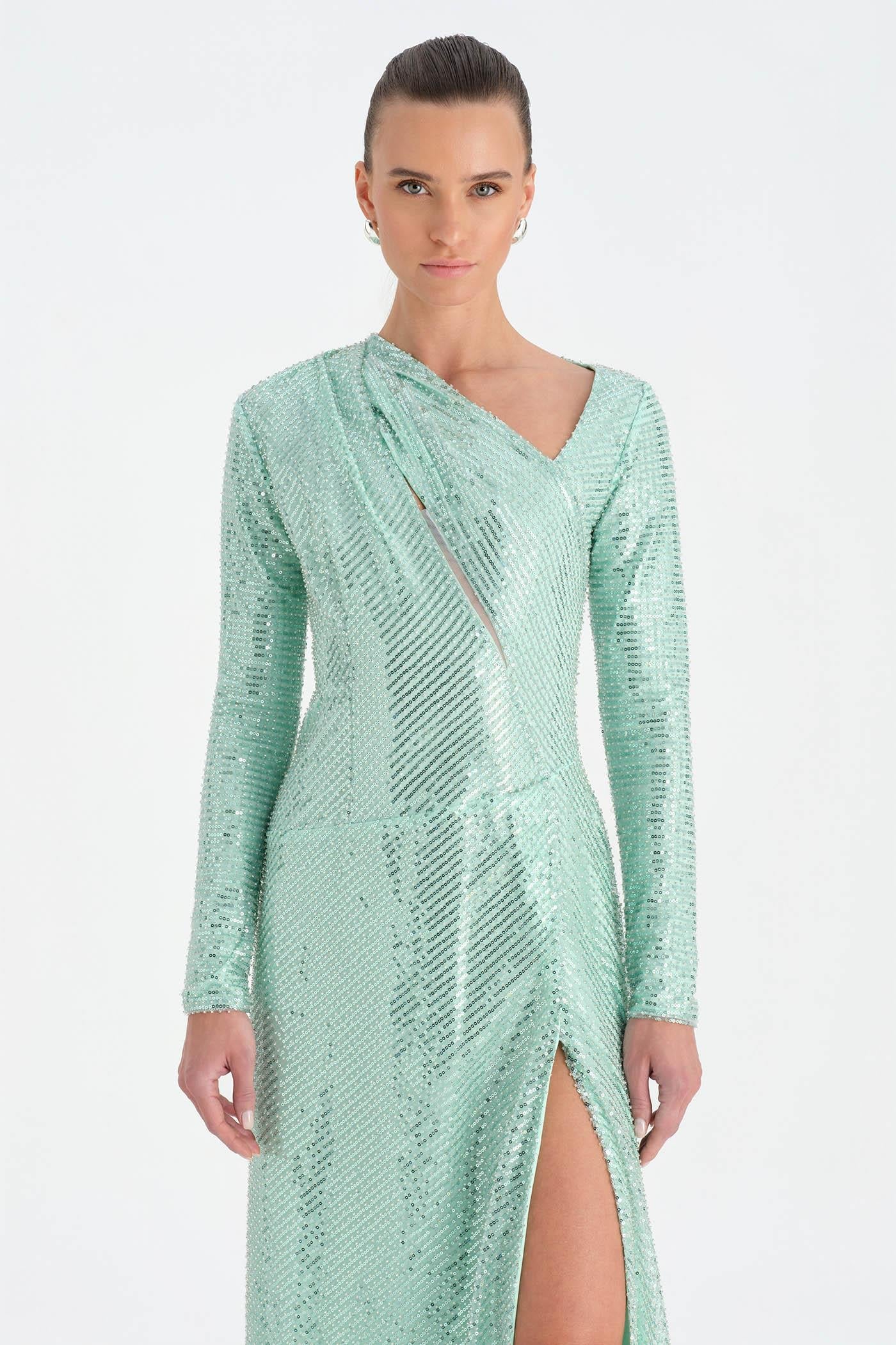 Crystal-Embellished High-Slit Evening Dress - 26049C