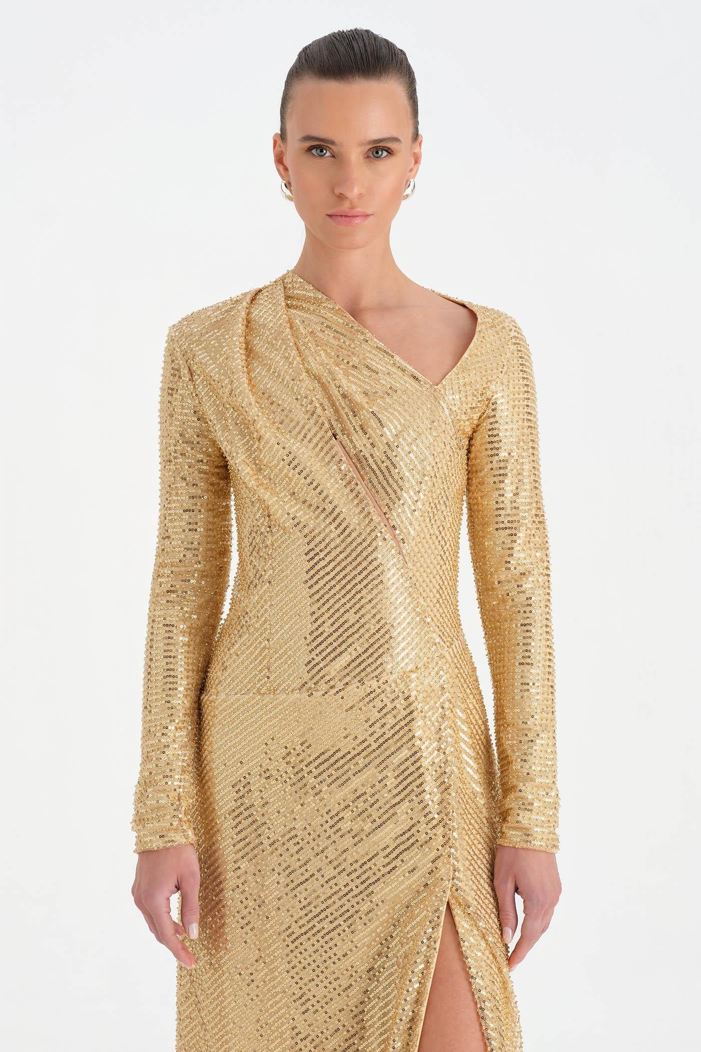 Crystal-Embellished High-Slit Evening Dress - 26049C