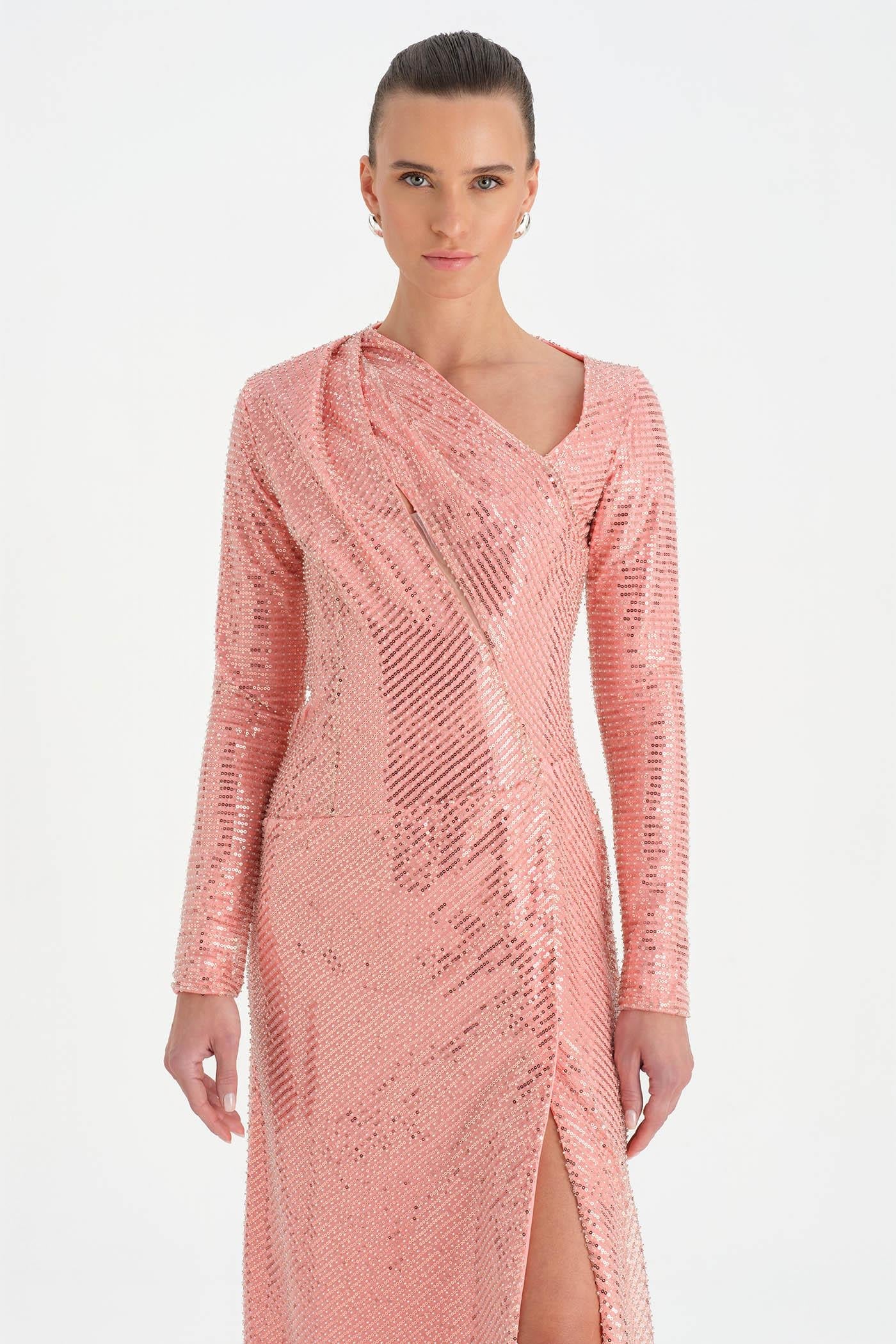 Crystal-Embellished High-Slit Evening Dress - 26049C