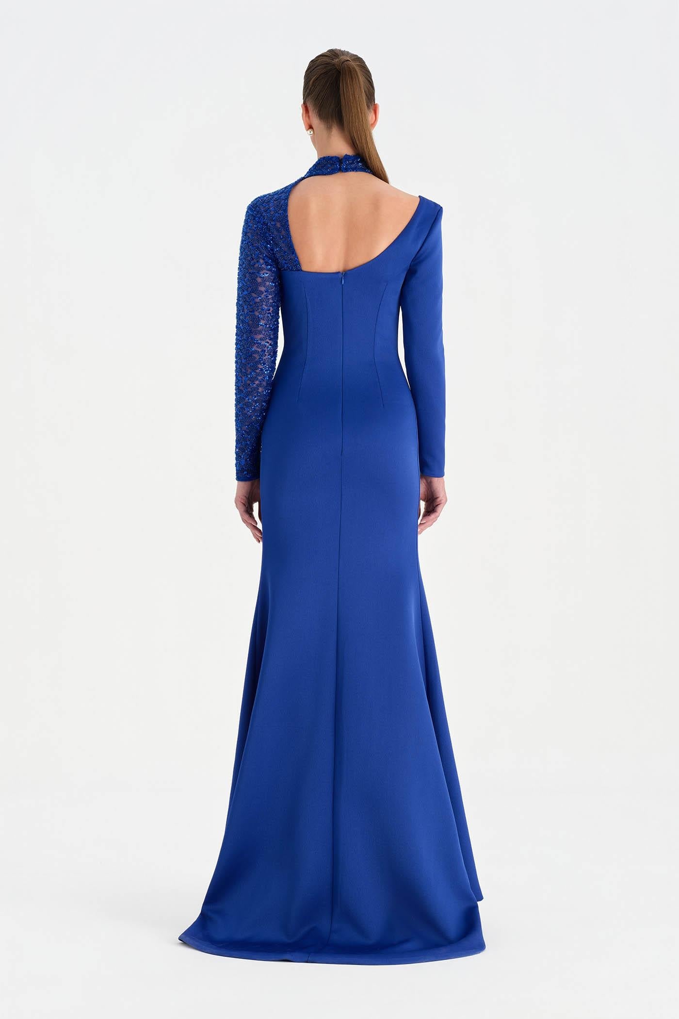 One-Sleeve Embroidered High-Slit Evening Dress - 26044C