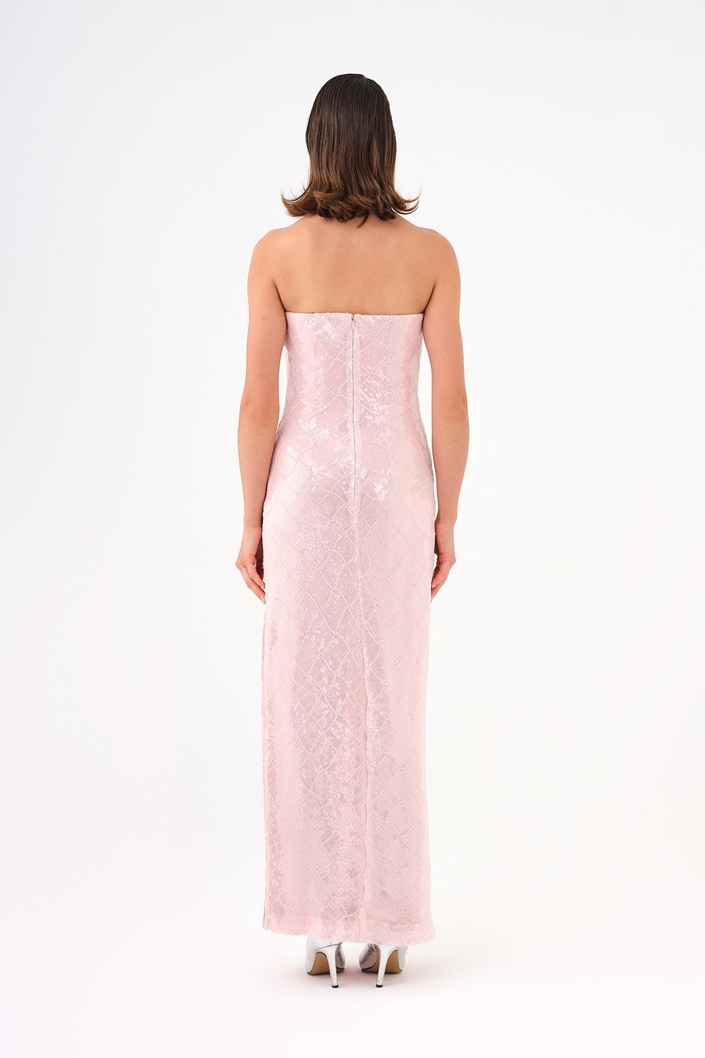 Baklava Desen Payetli Straplez Uzun Abiye Elbise - 9163C