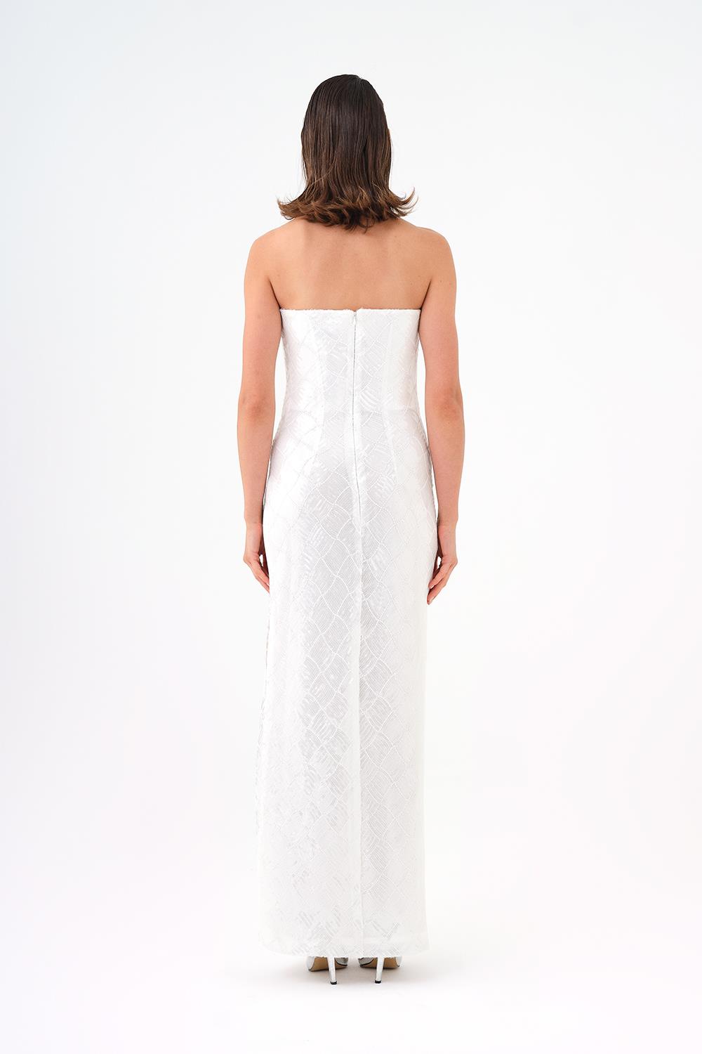 Baklava Desen Payetli Straplez Uzun Abiye Elbise - 9163C