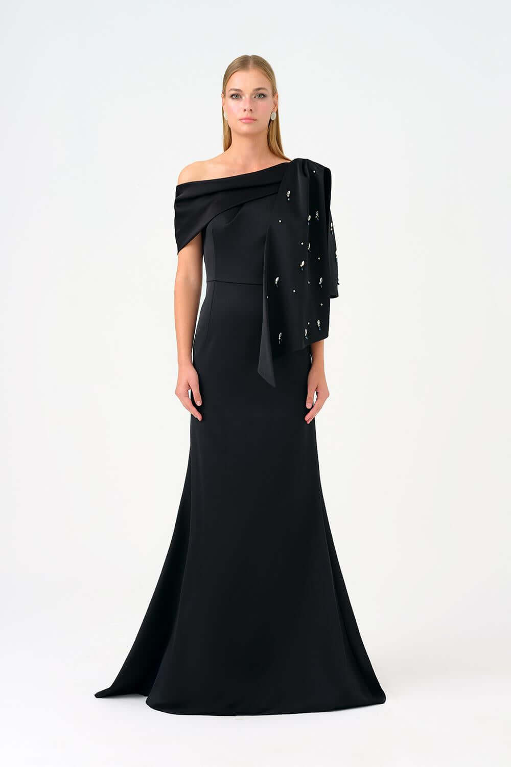 Taş İşlemeli Balık Kesim Uzun Abiye Elbise - 9166C