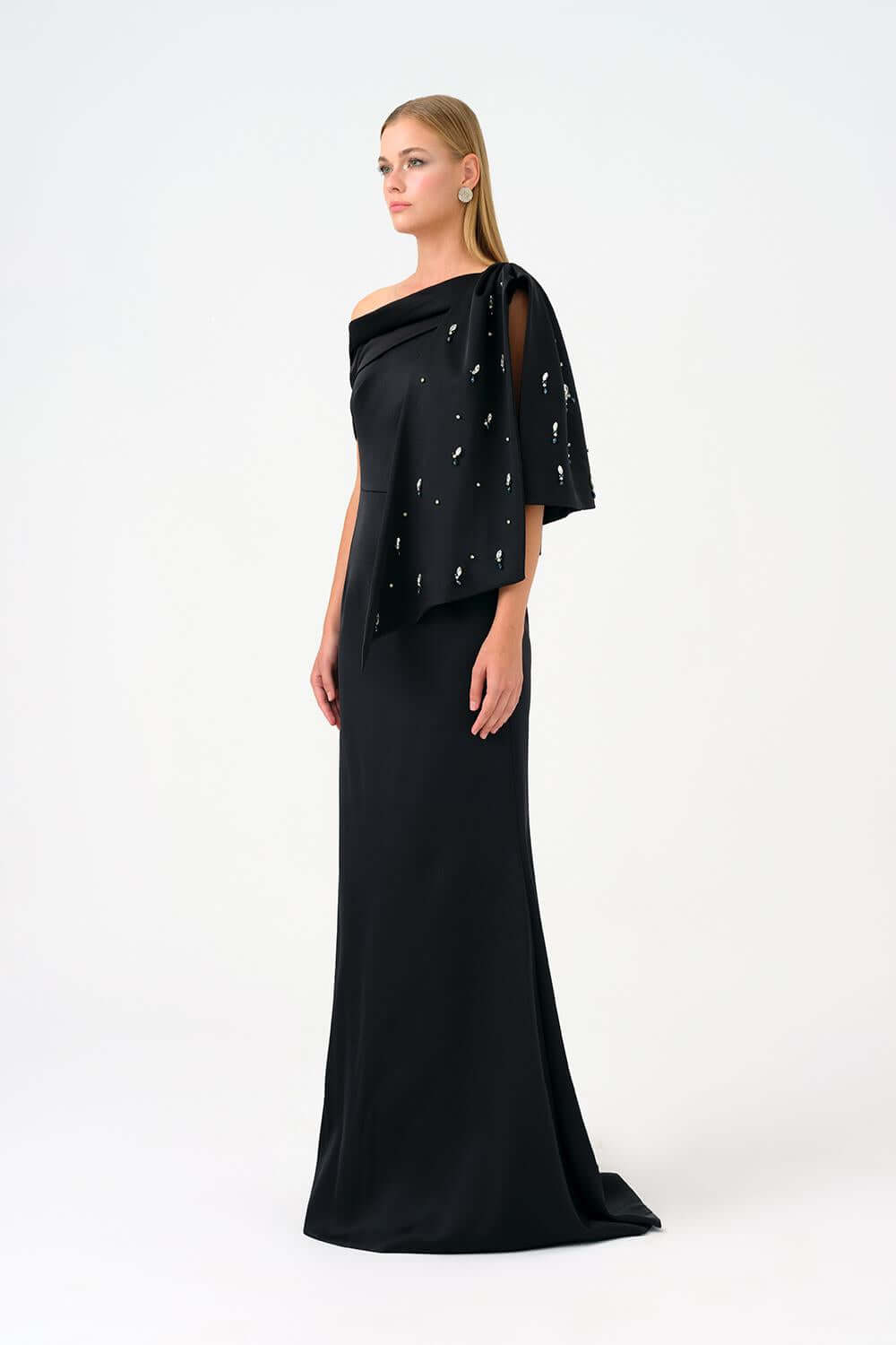 Taş İşlemeli Balık Kesim Uzun Abiye Elbise - 9166C