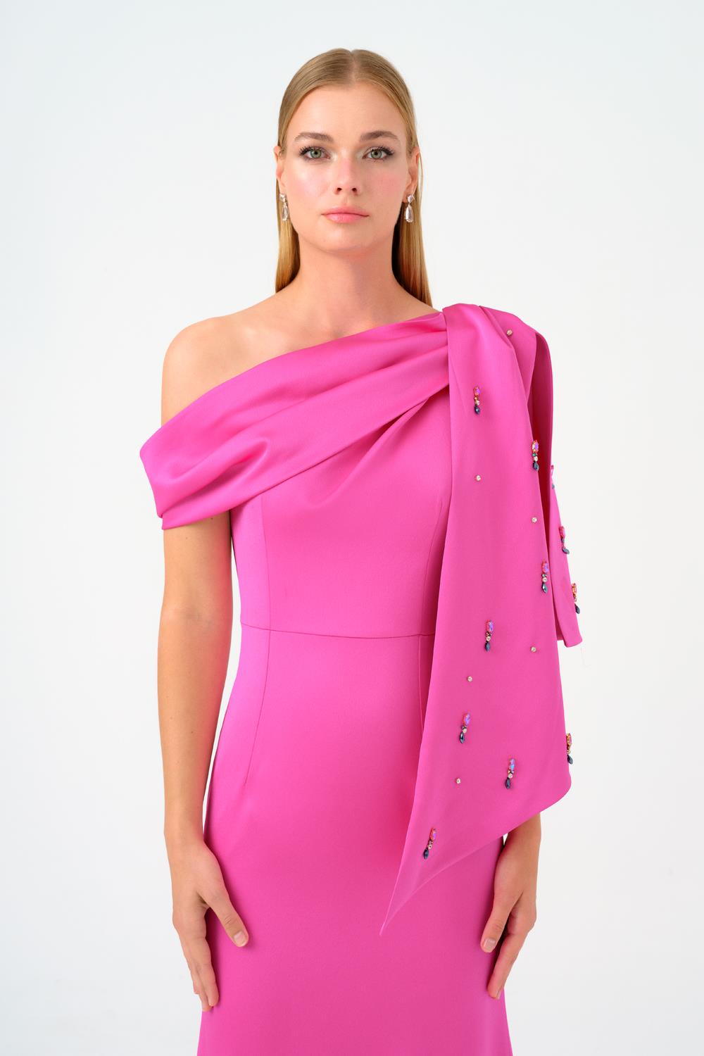 Taş İşlemeli Balık Kesim Uzun Abiye Elbise - 9166C