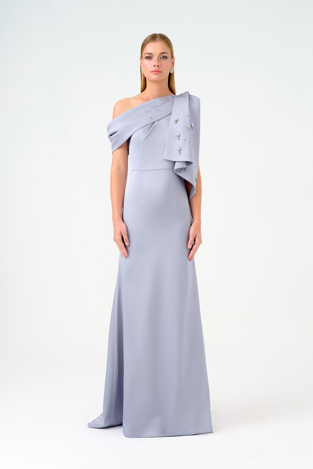 Taş İşlemeli Balık Kesim Uzun Abiye Elbise - 9166C