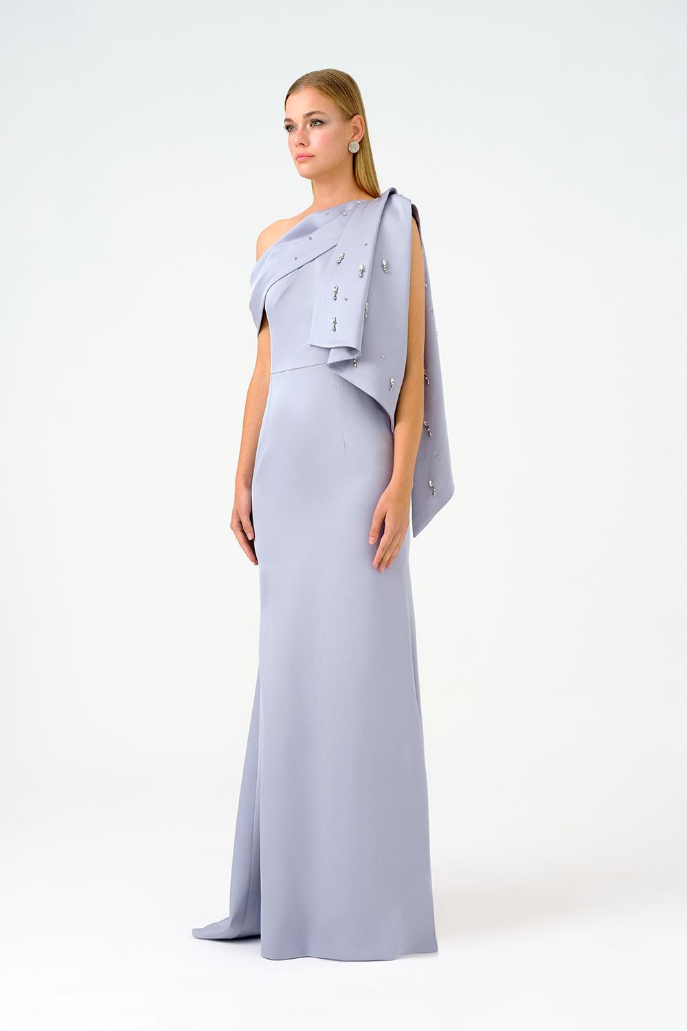 Taş İşlemeli Balık Kesim Uzun Abiye Elbise - 9166C