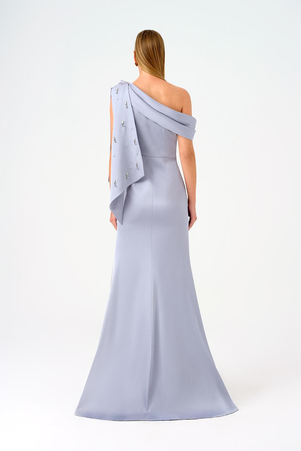 Taş İşlemeli Balık Kesim Uzun Abiye Elbise - 9166C