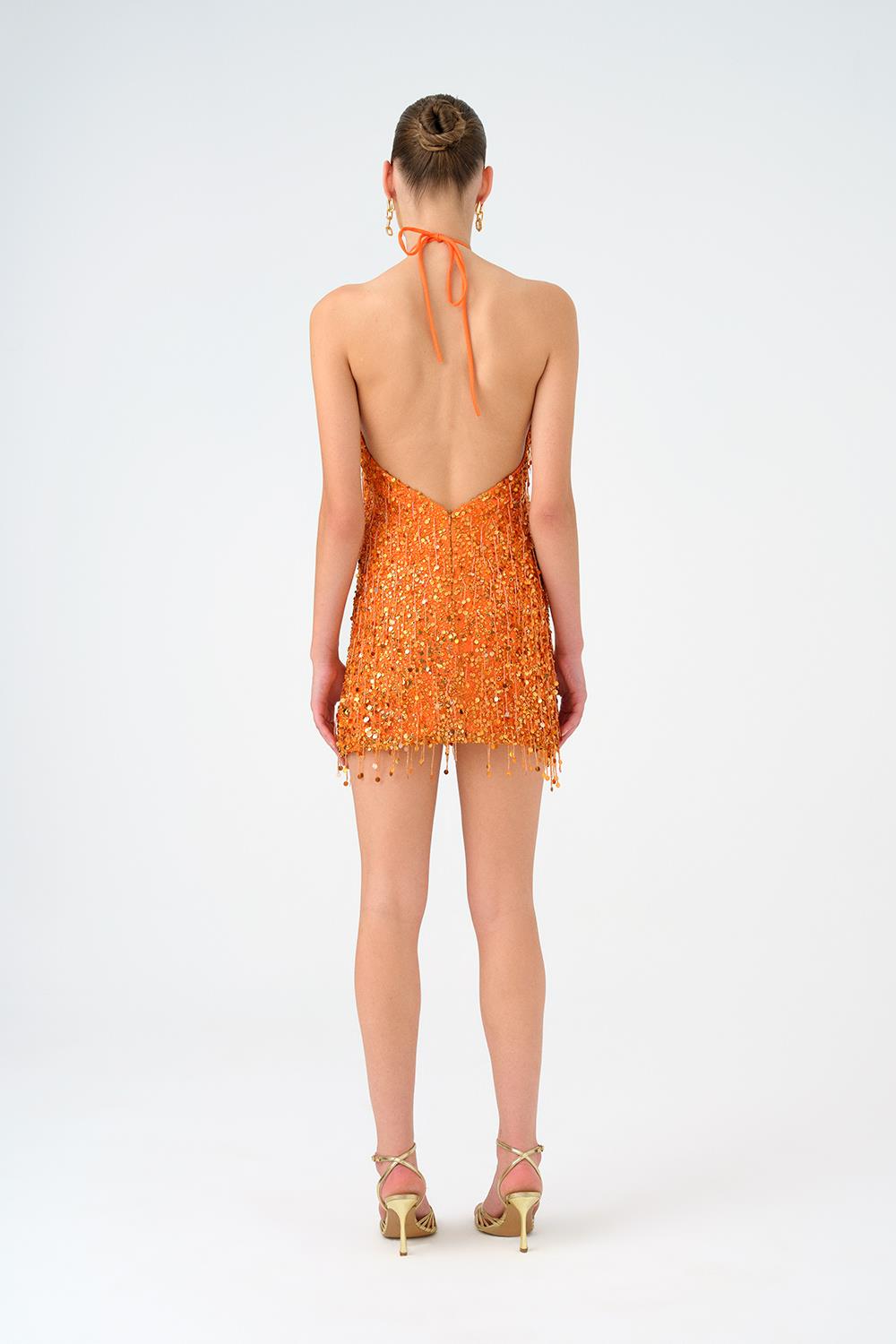 Boyundan Askılı Taşlı Mini Abiye Elbise - 9186C