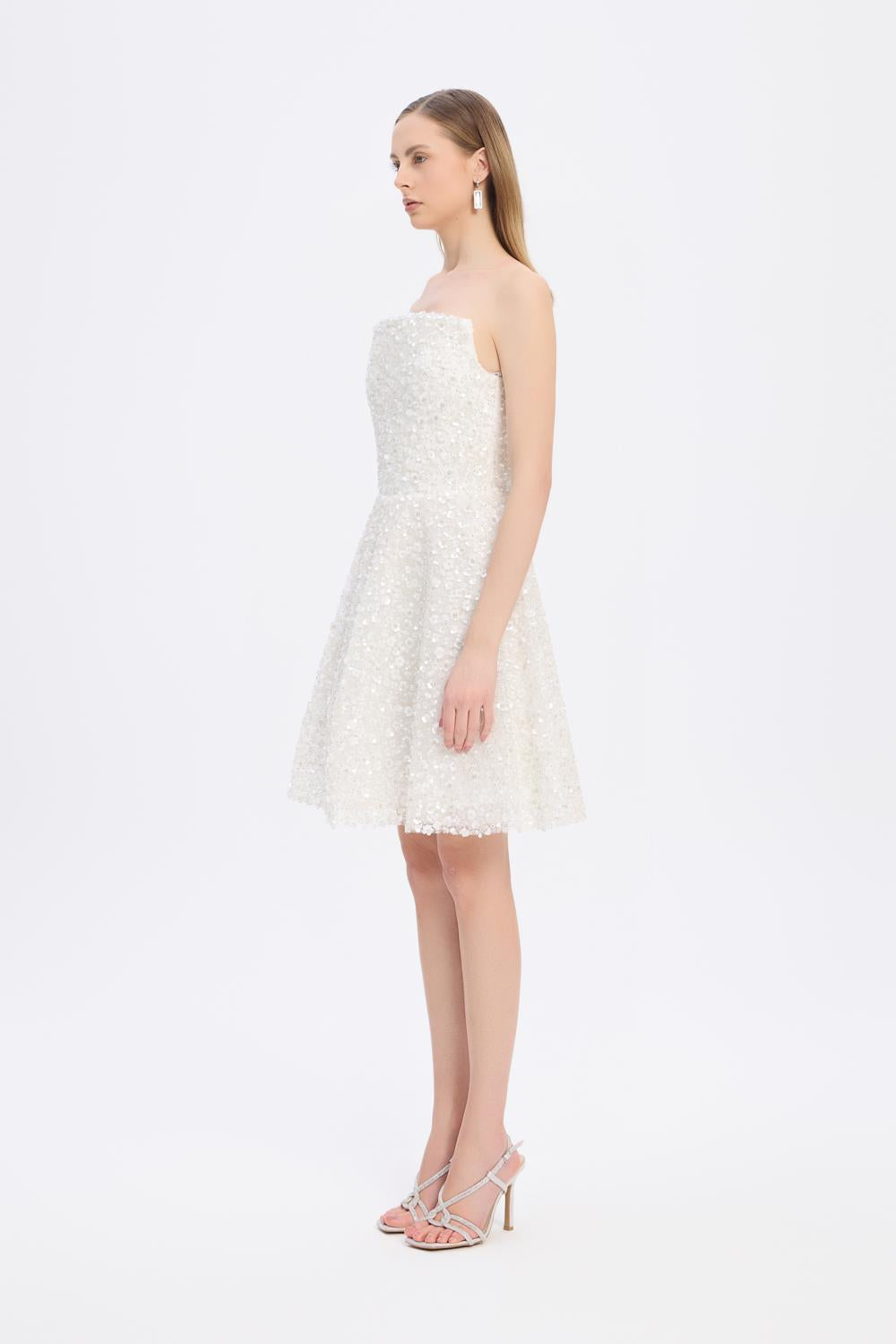 Payet İşlemeli Straplez Mini Abiye Elbise - 5130C