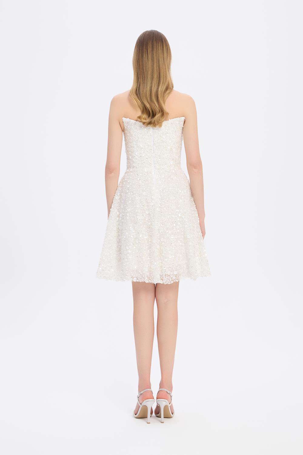 Payet İşlemeli Straplez Mini Abiye Elbise - 5130C