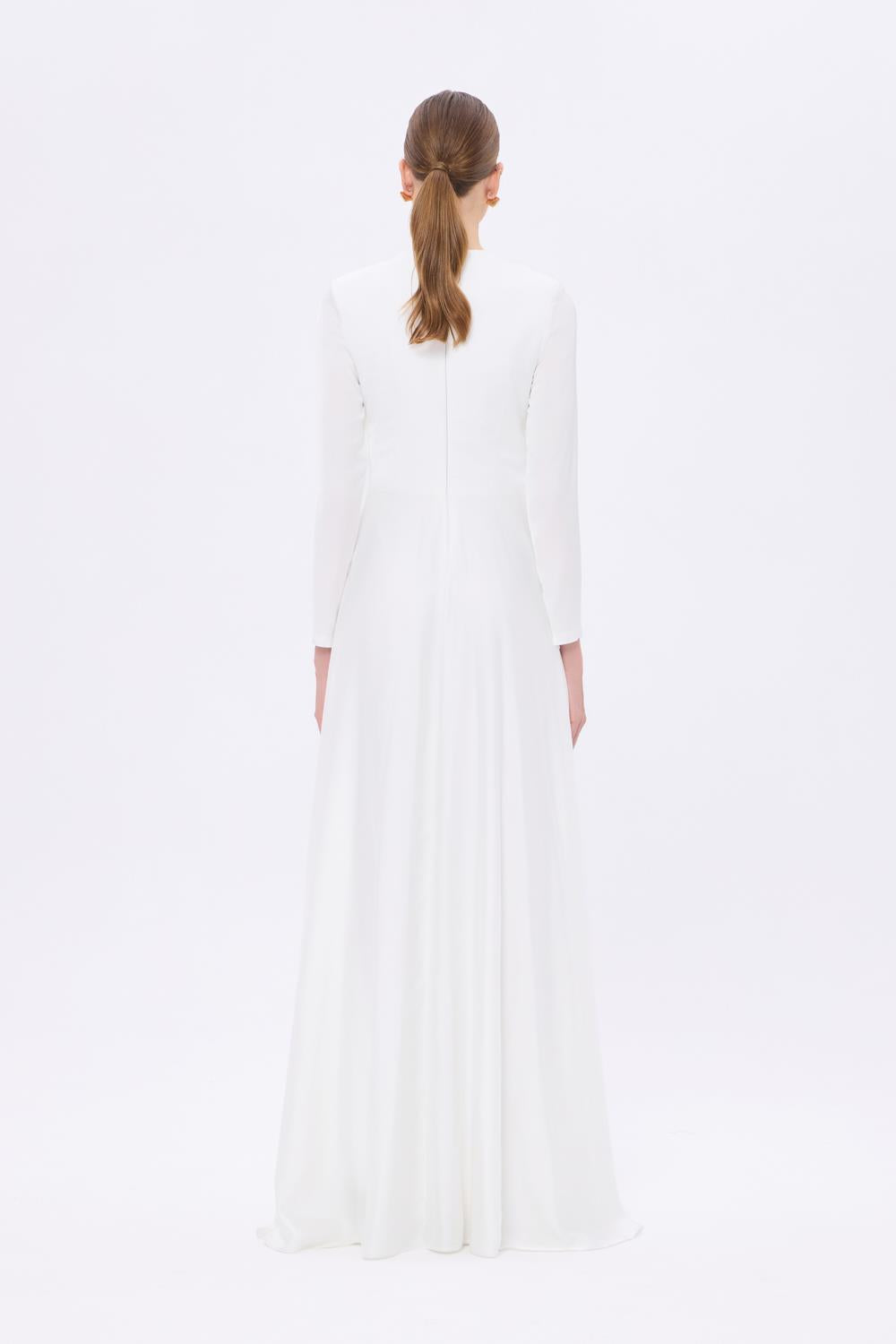 Bel Drape Detaylı Uzun Kollu Uzun Abiye Elbise - 9208C