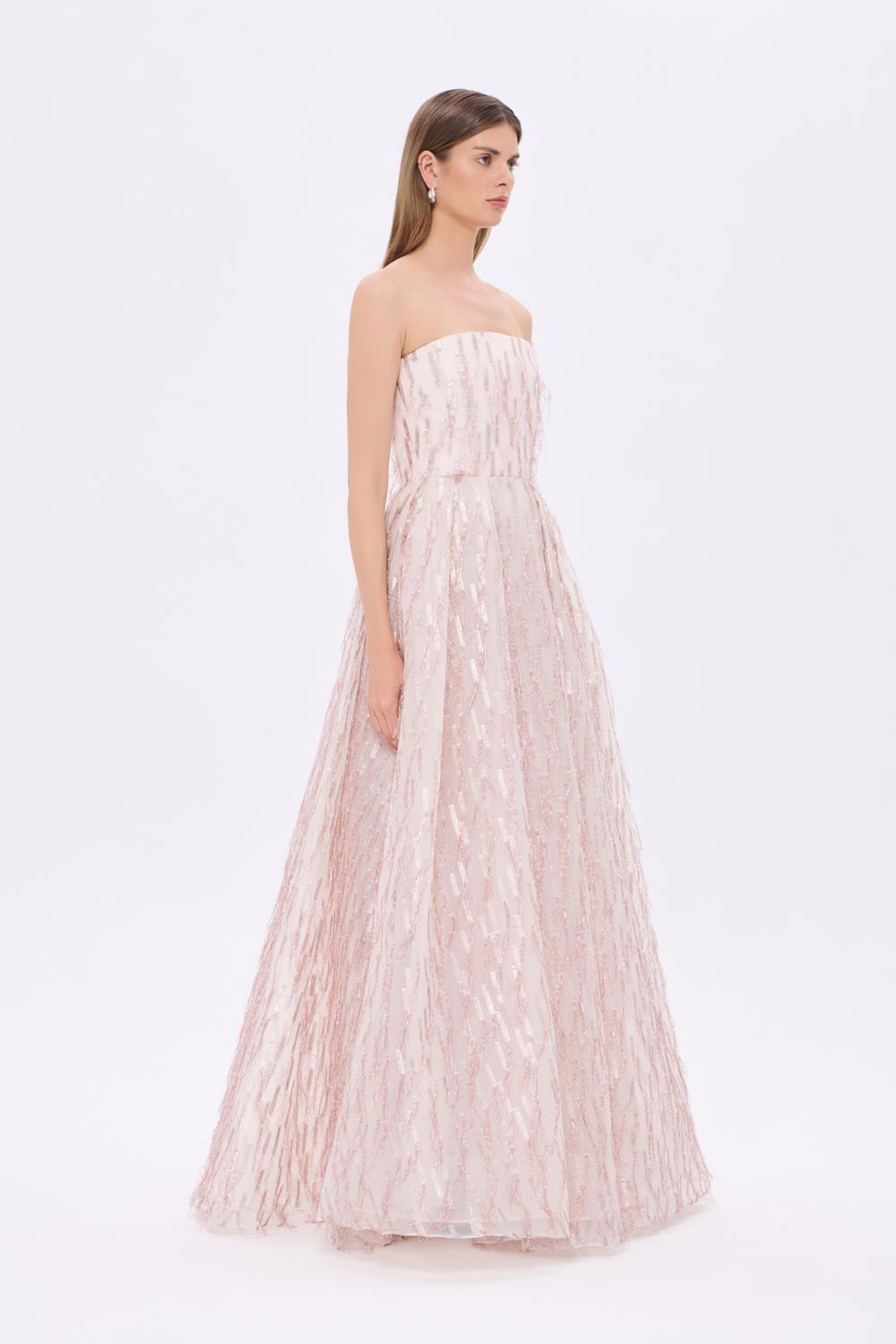 Organze Straplez Prenses Kesim Uzun Abiye Elbise - 9247C