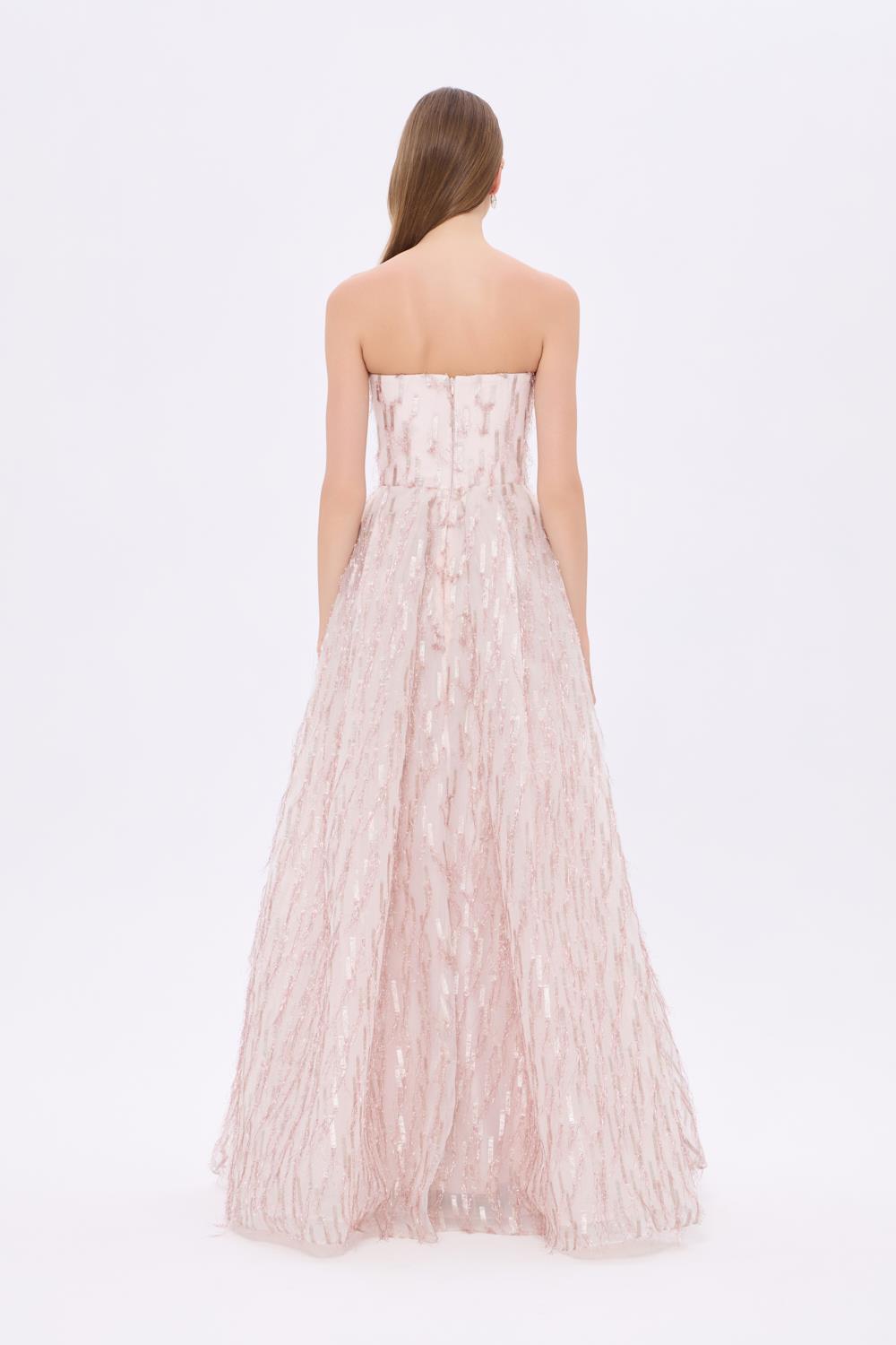 Organze Straplez Prenses Kesim Uzun Abiye Elbise - 9247C