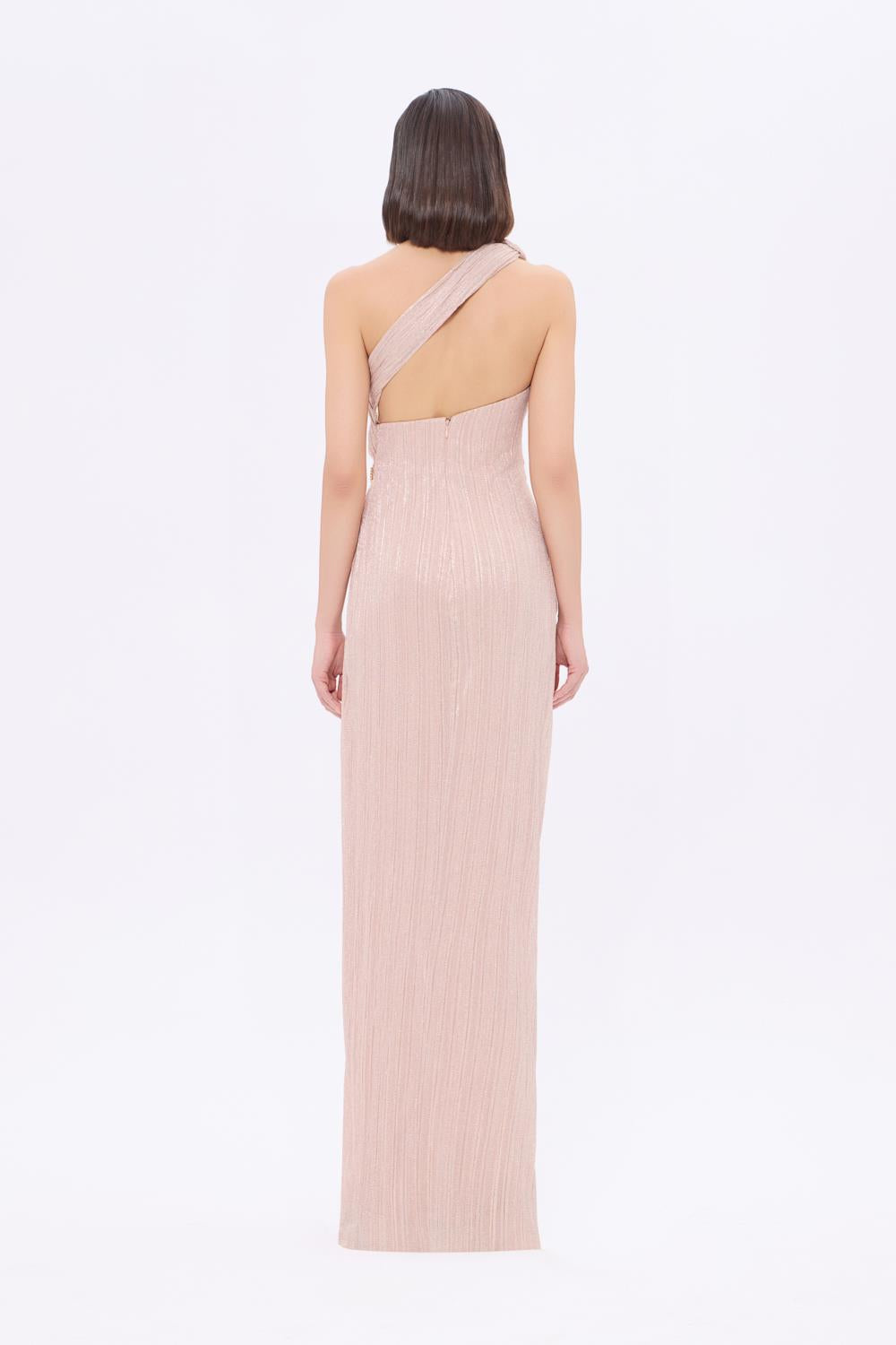 Bel Detaylı Tek Omuz Drapeli Uzun Abiye Elbise - 9263C