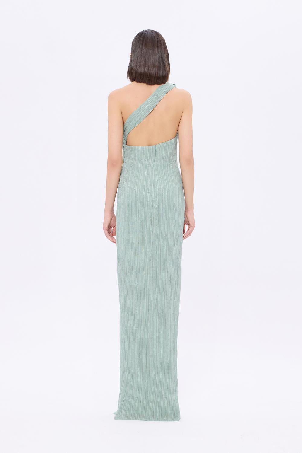 Bel Detaylı Tek Omuz Drapeli Uzun Abiye Elbise - 9263C