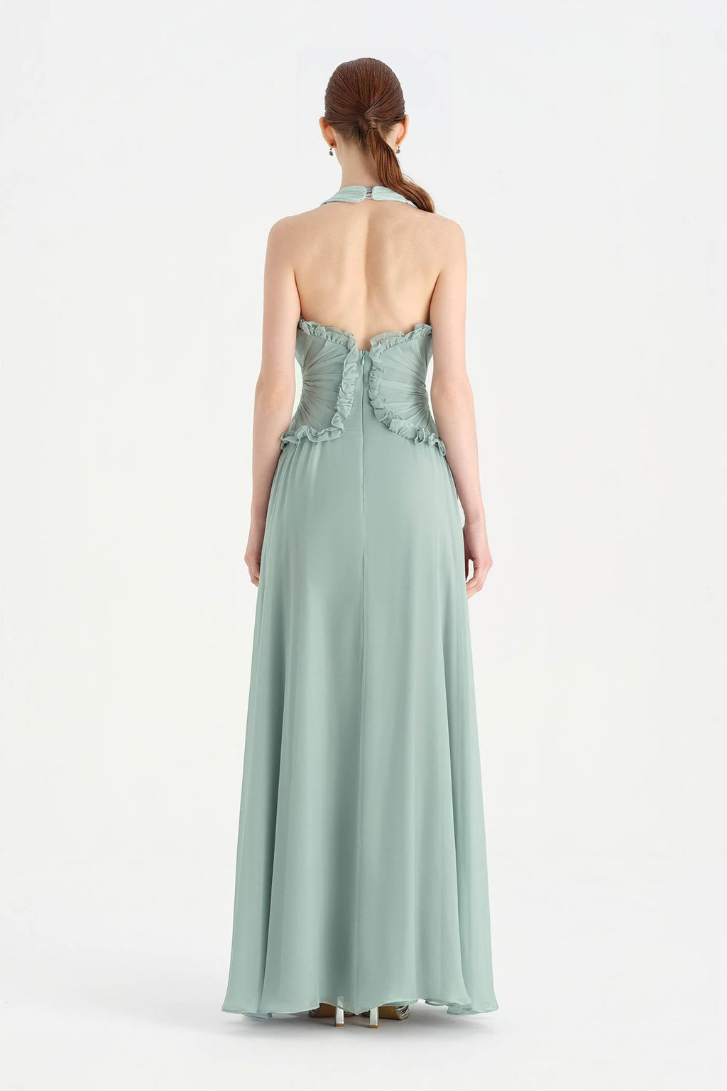 Chiffon Halter Neck Evening Dress with Waist Detail - 26151C