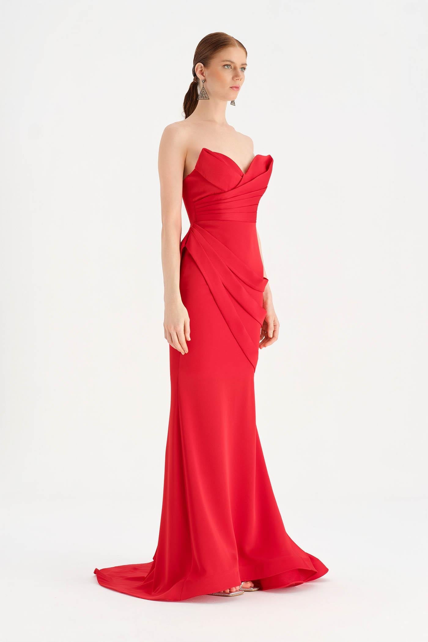 Criss-Cross Draped Evening Dress with Layered Bust - 26021C