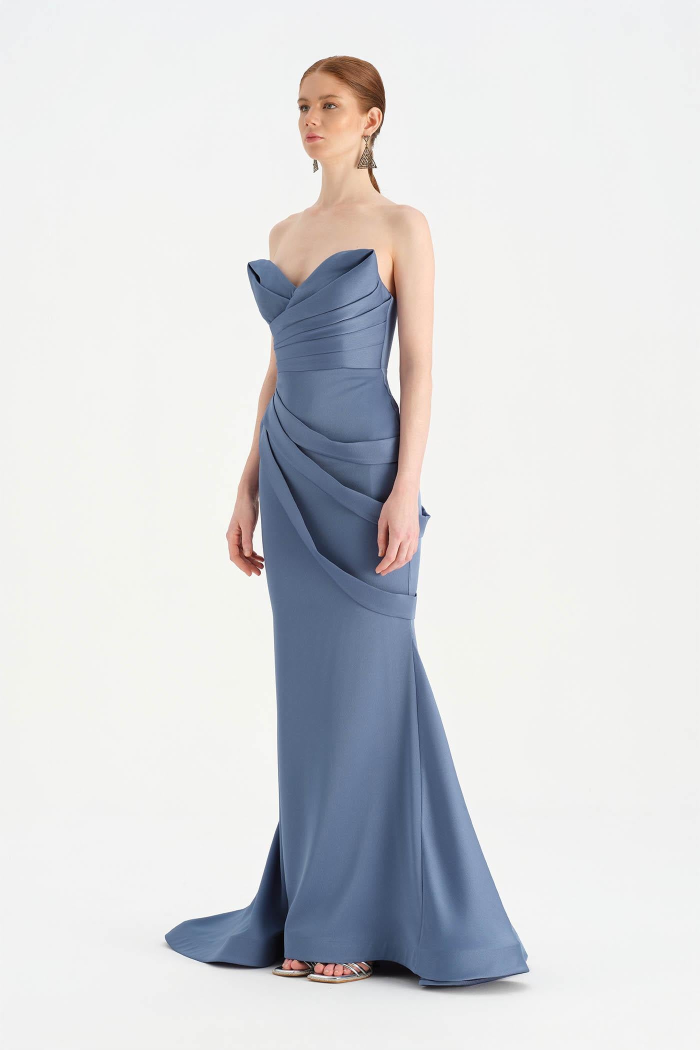 Criss-Cross Draped Evening Dress with Layered Bust - 26021C