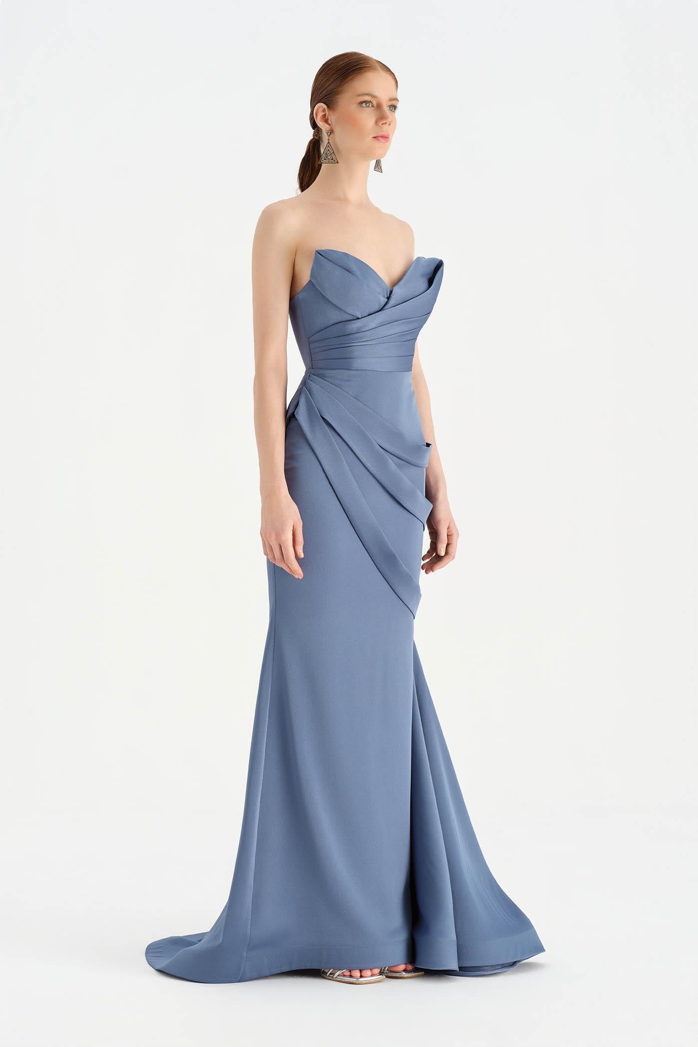 Criss-Cross Draped Evening Dress with Layered Bust - 26021C