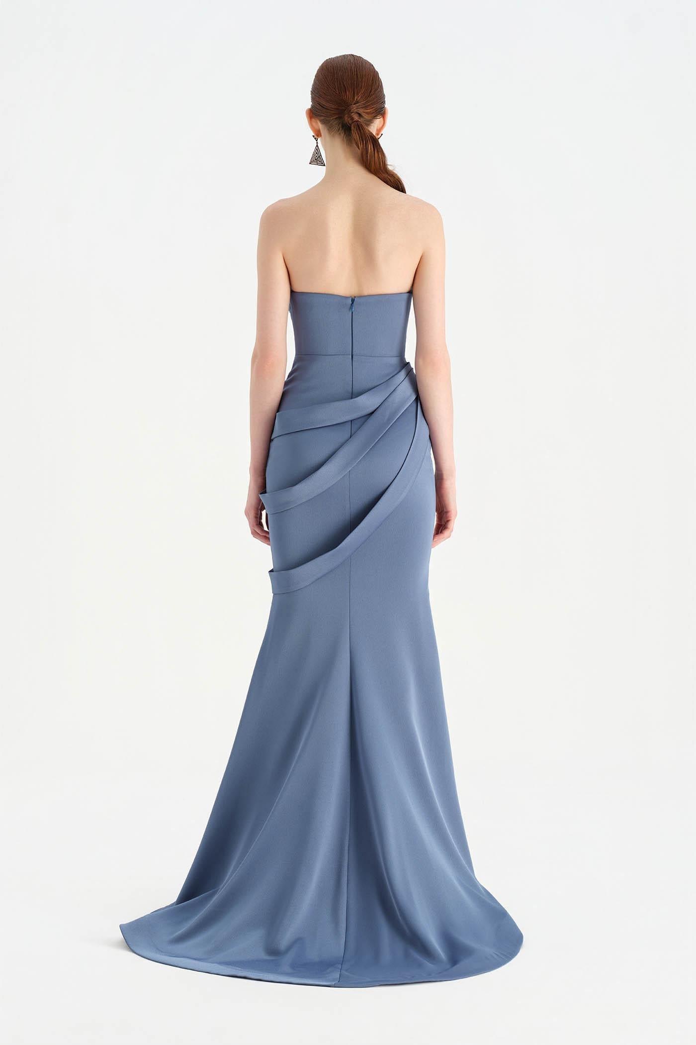 Criss-Cross Draped Evening Dress with Layered Bust - 26021C