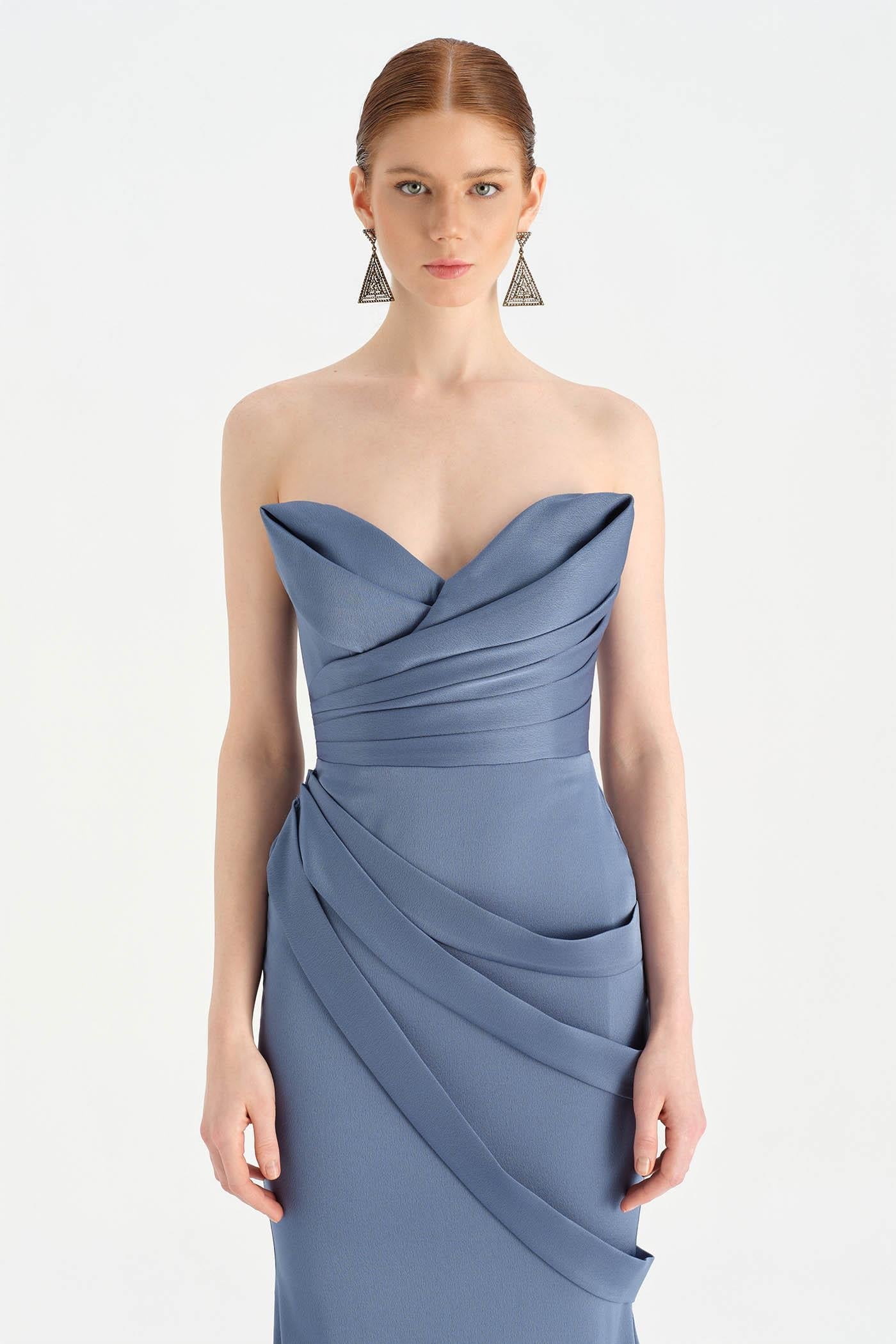 Criss-Cross Draped Evening Dress with Layered Bust - 26021C