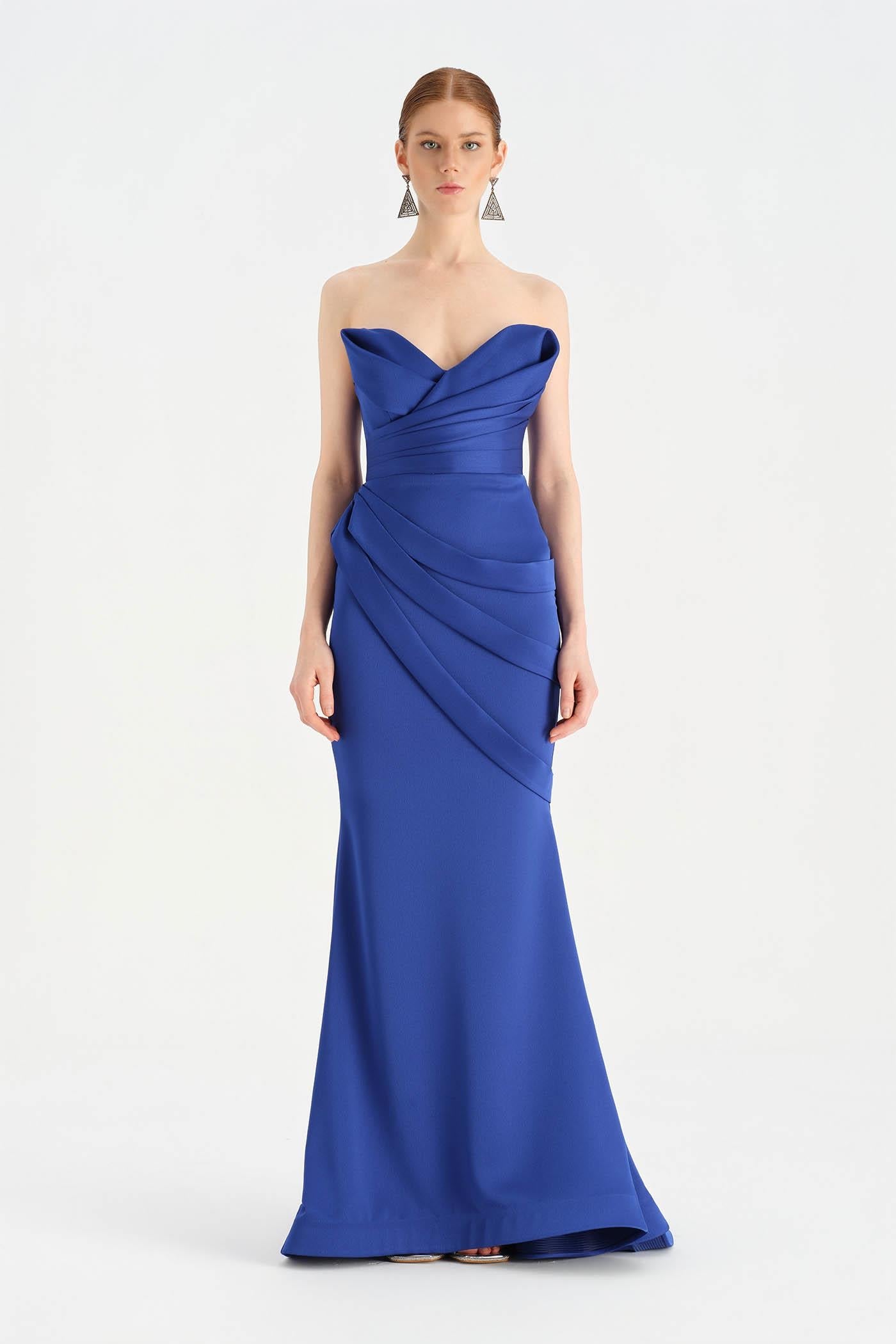 Criss-Cross Draped Evening Dress with Layered Bust - 26021C