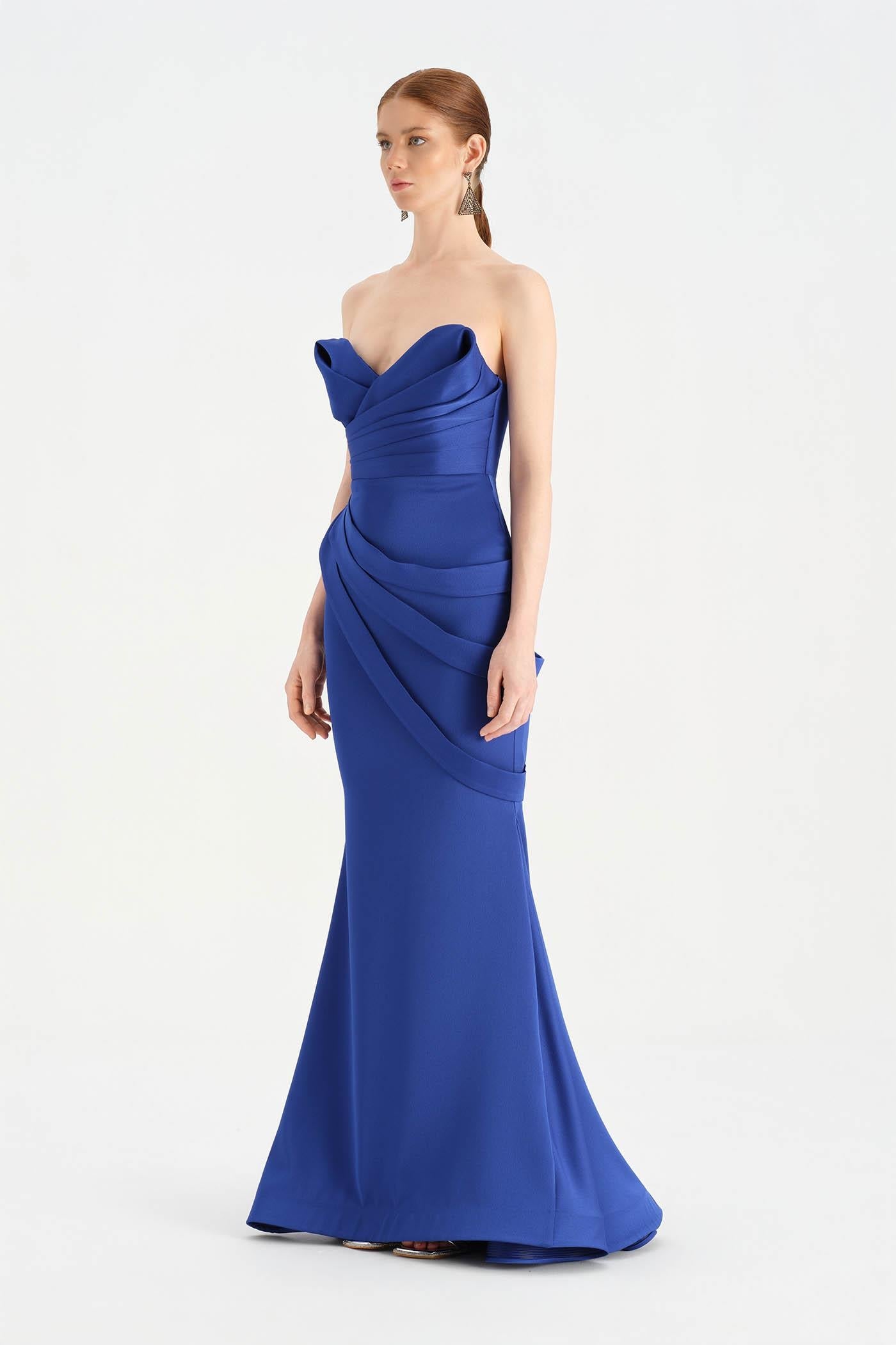 Criss-Cross Draped Evening Dress with Layered Bust - 26021C