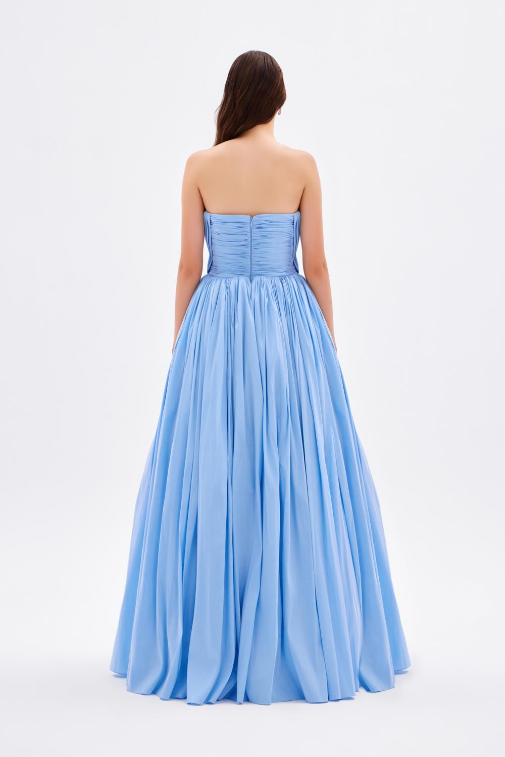 Drapeli Fiyonk Detaylı Uzun Abiye Elbise - 9197C