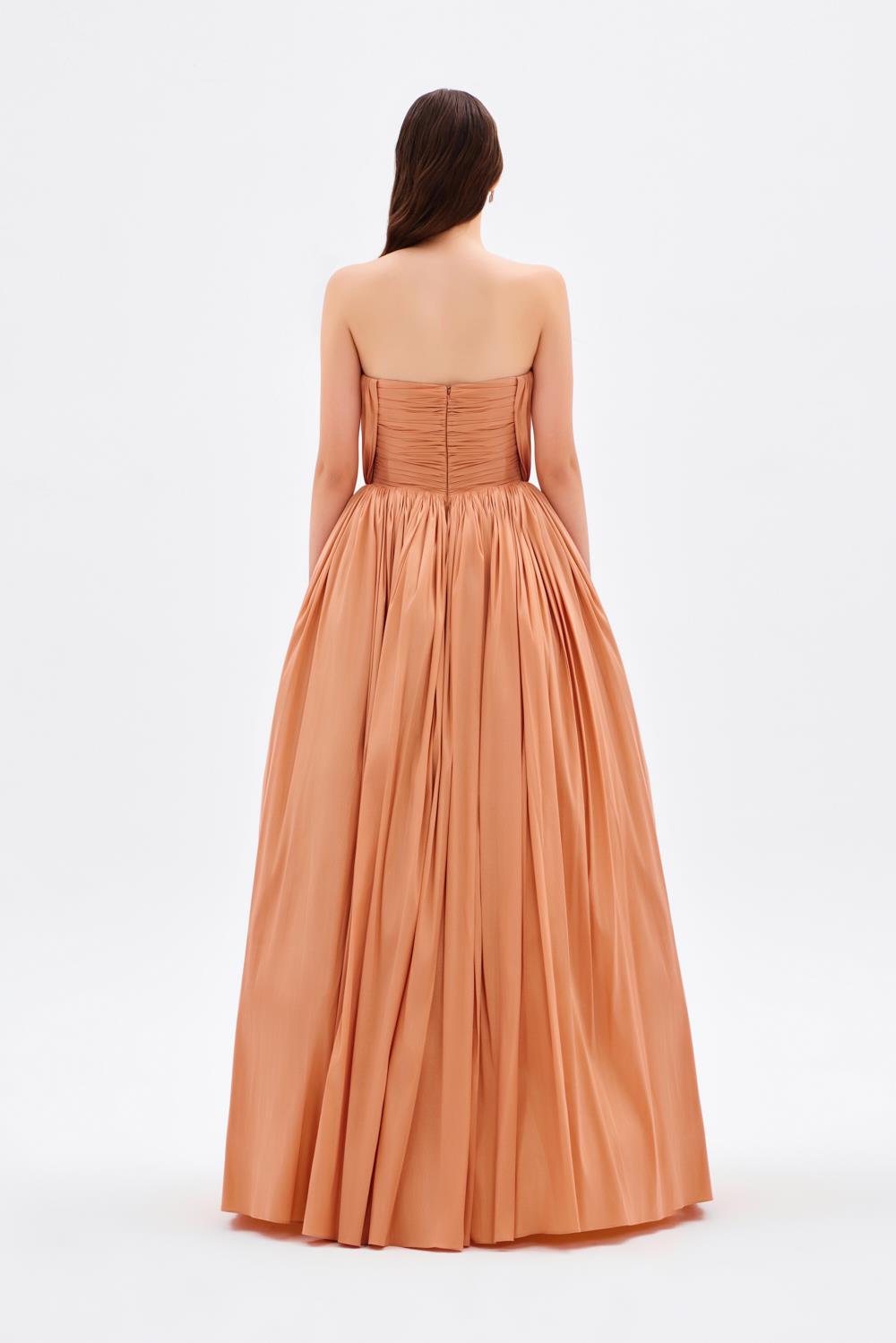 Drapeli Fiyonk Detaylı Uzun Abiye Elbise - 9197C