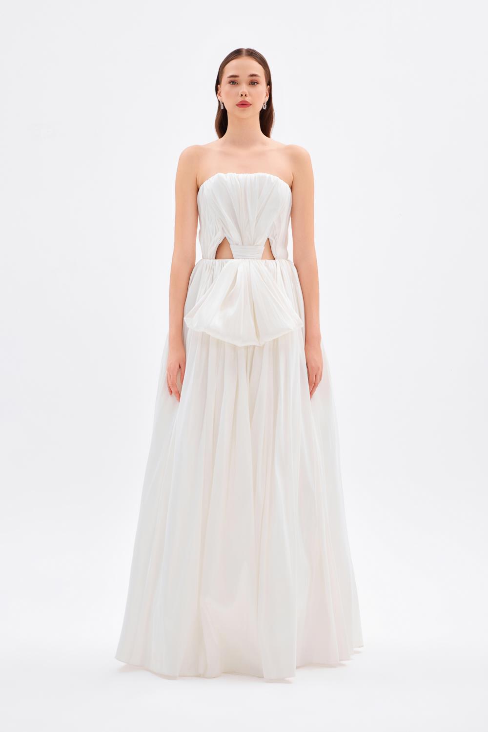 Drapeli Fiyonk Detaylı Uzun Abiye Elbise - 9197C