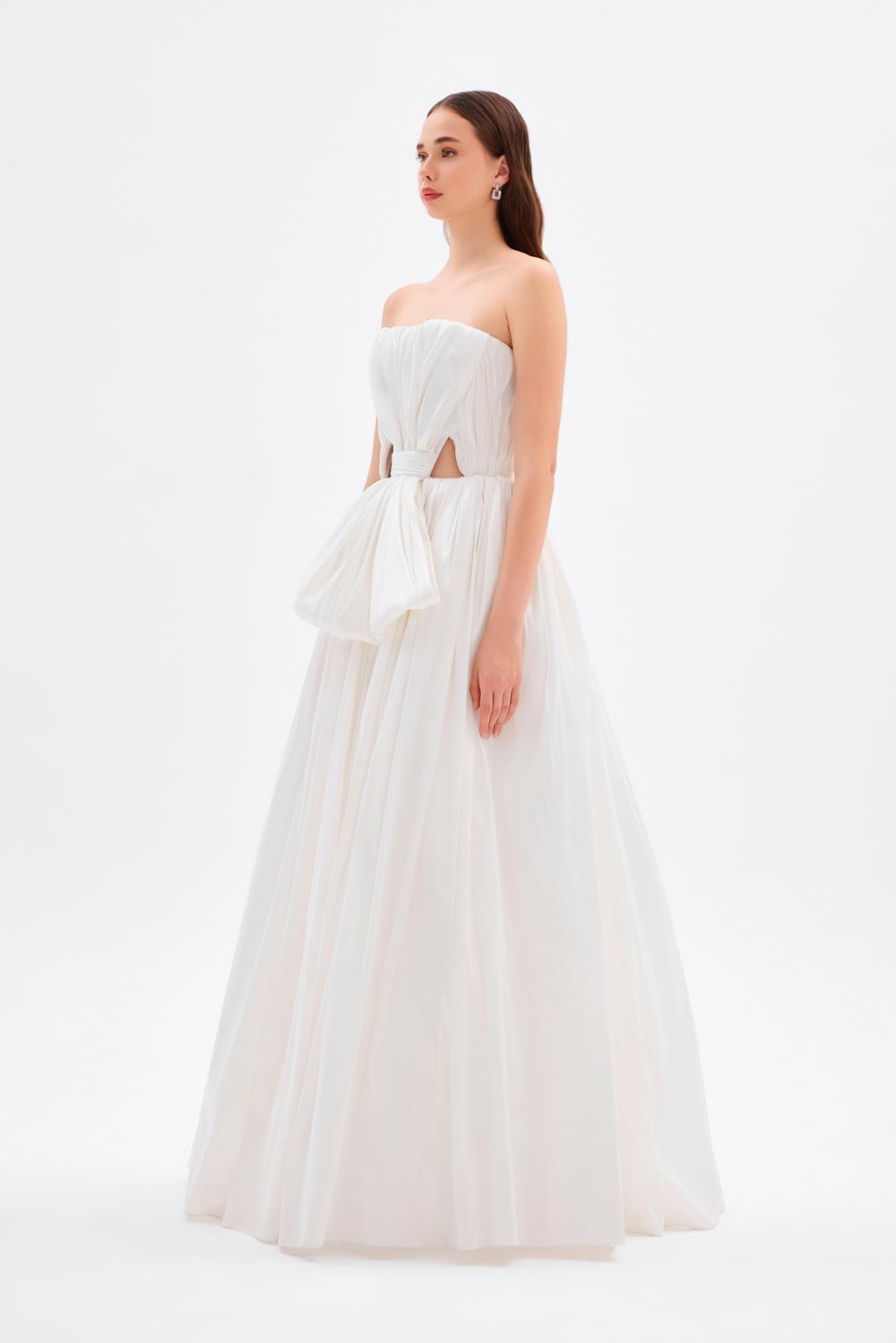 Drapeli Fiyonk Detaylı Uzun Abiye Elbise - 9197C