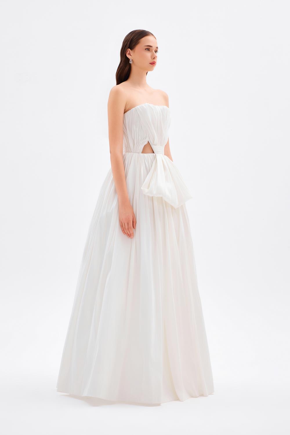 Drapeli Fiyonk Detaylı Uzun Abiye Elbise - 9197C