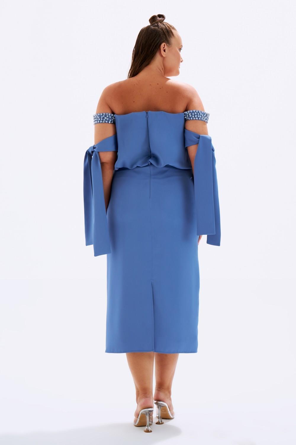 Düşük Omuzlu Büyük Beden Abiye Elbise - 6000C