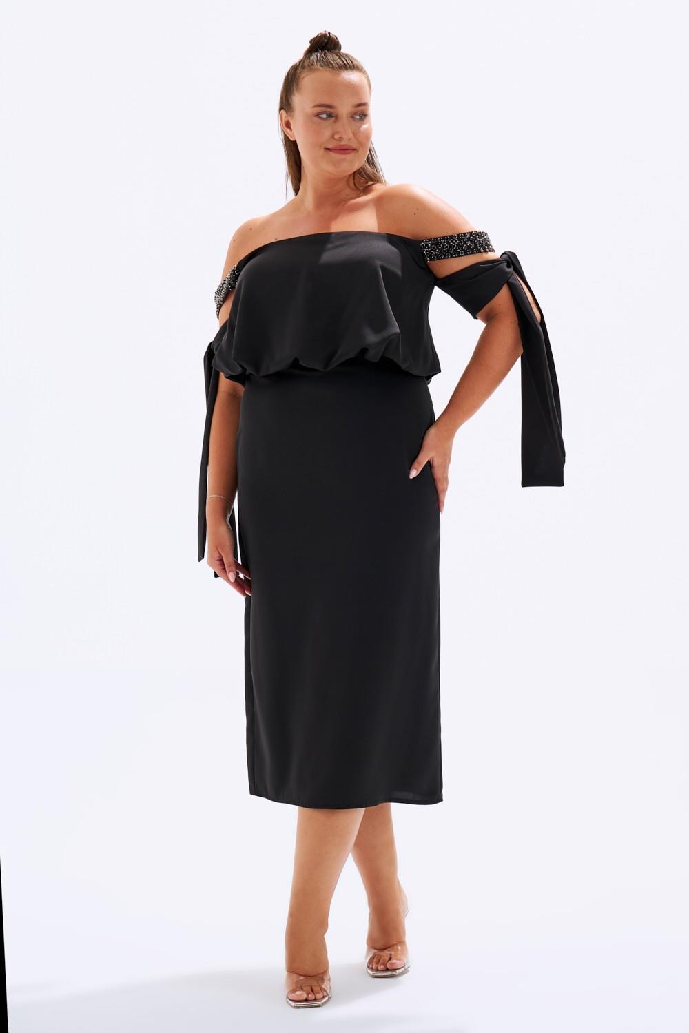 Düşük Omuzlu Büyük Beden Abiye Elbise - 6000C