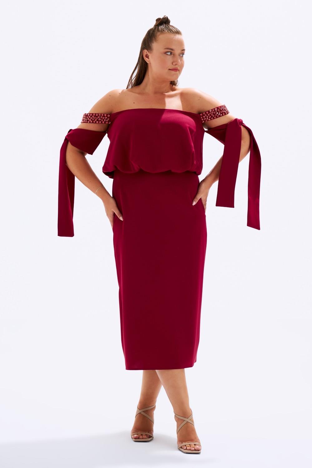 Düşük Omuzlu Büyük Beden Abiye Elbise - 6000C