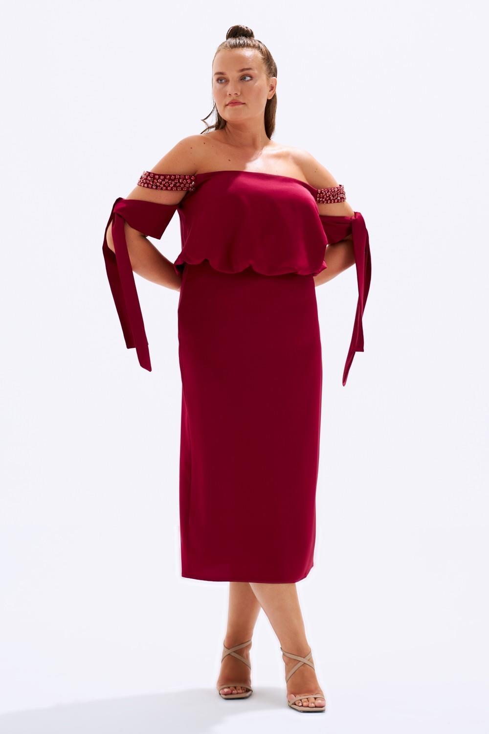 Düşük Omuzlu Büyük Beden Abiye Elbise - 6000C