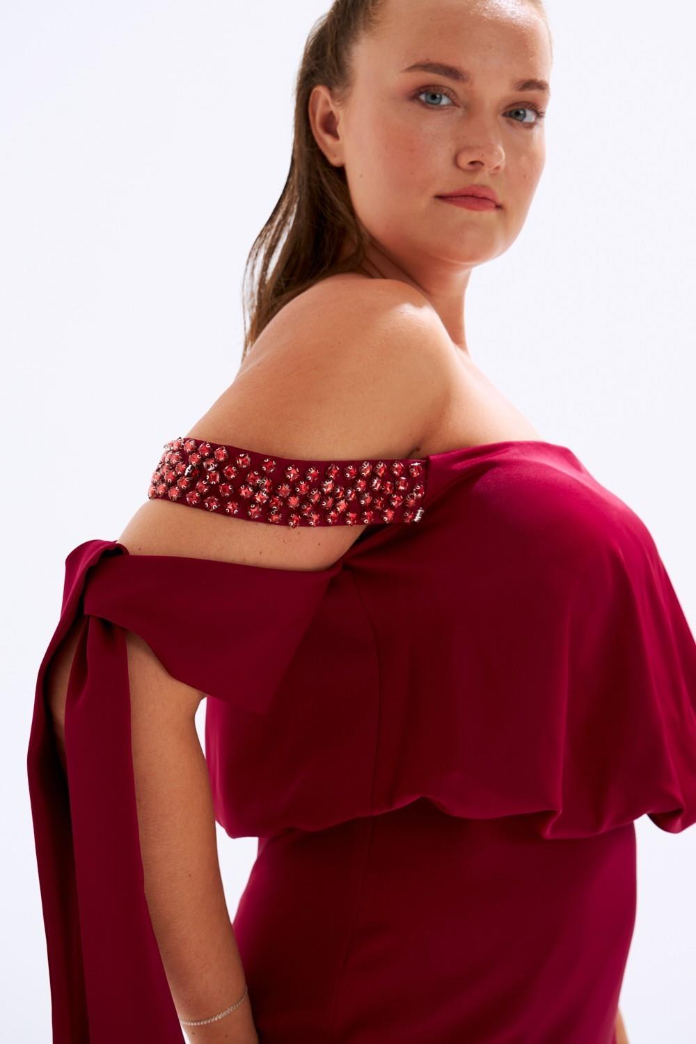 Düşük Omuzlu Büyük Beden Abiye Elbise - 6000C