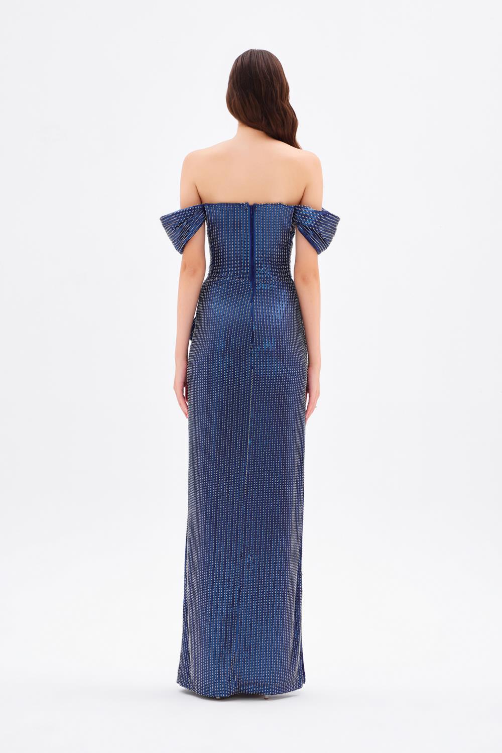 Fiyonk Detaylı Payetli Uzun Abiye Elbise - 9055C