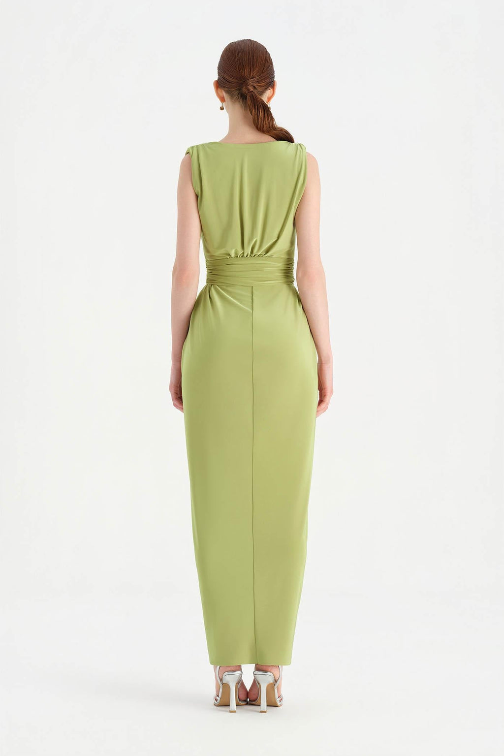 Front Slit Evening Dress with Brooch Detail - 26157C