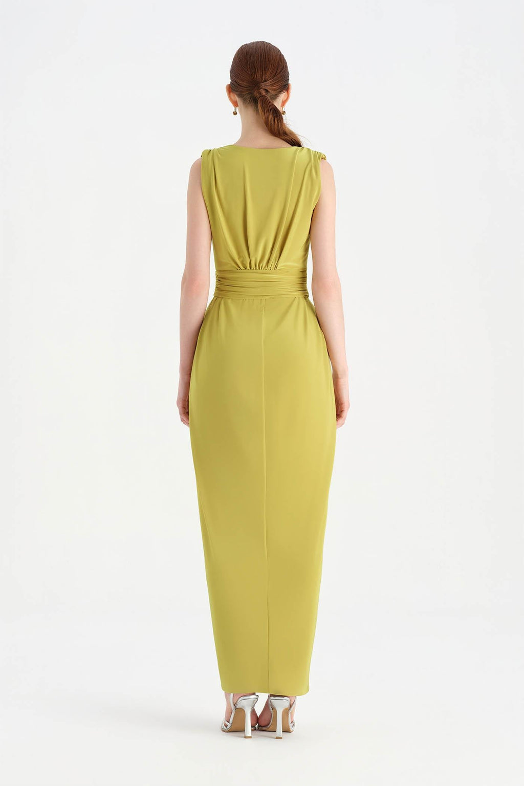 Front Slit Evening Dress with Brooch Detail - 26157C