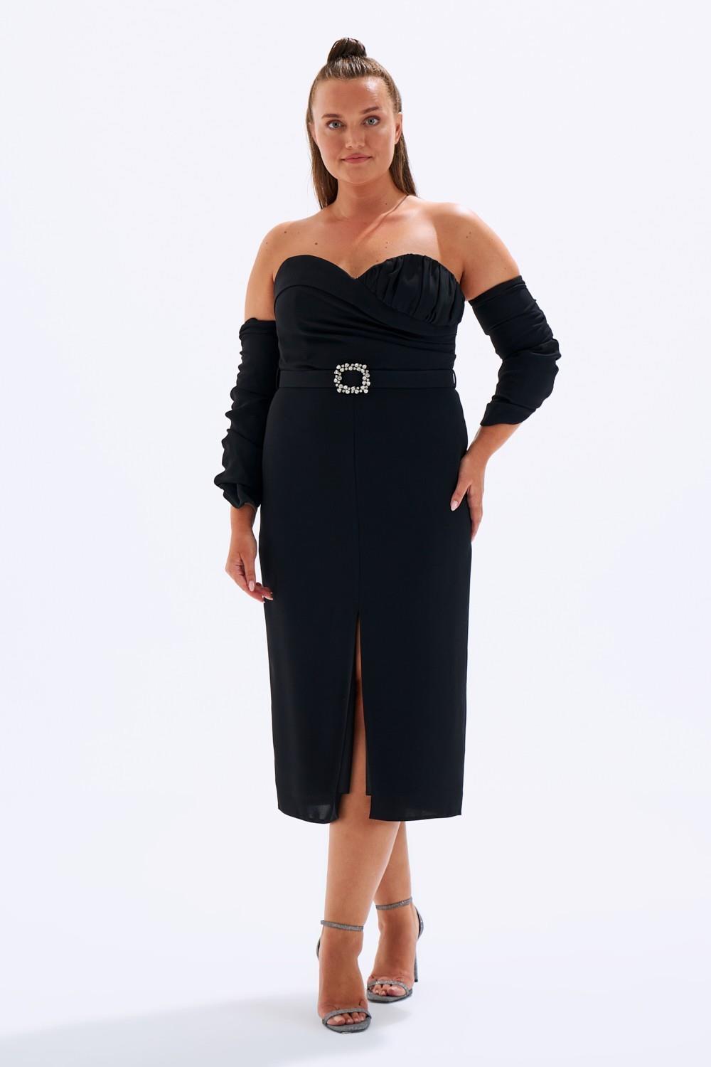 Kalp Yaka Kemerli Büyük Beden Abiye Elbise - 6005C