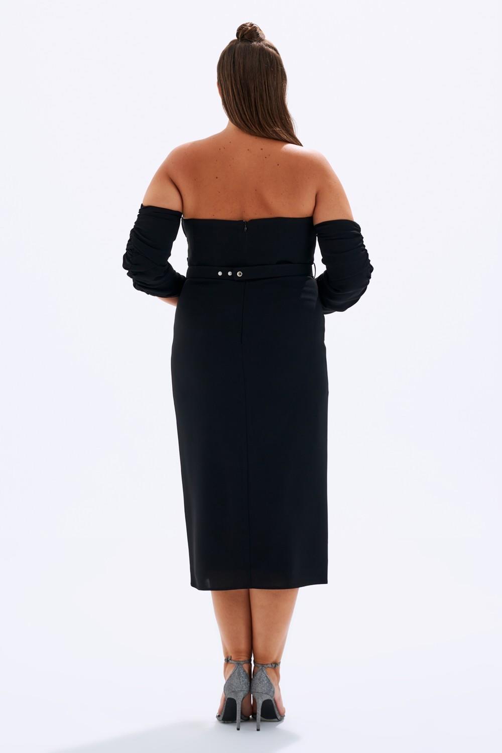 Kalp Yaka Kemerli Büyük Beden Abiye Elbise - 6005C